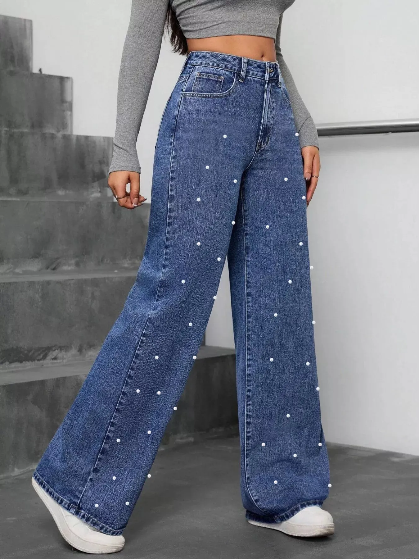 Pearl Embellished Wide Leg Jeans sold by Charming Charlie product image thumbnail 3