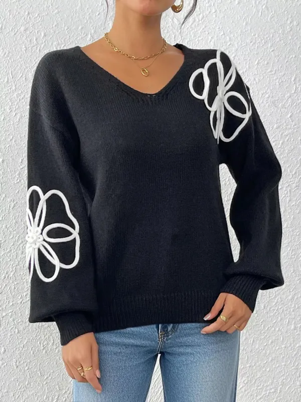 Flower V-Neck Long Sleeve Sweater sold by Charming Charlie