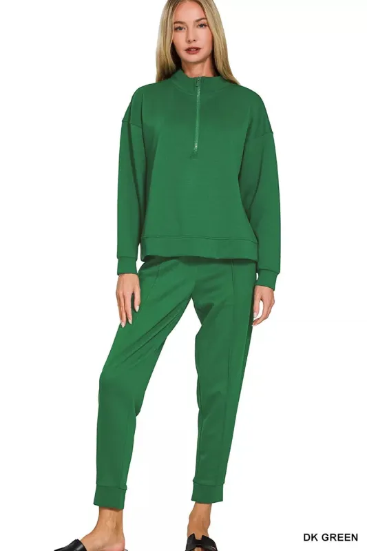 Zenana Scuba Half Zip Pullover and Jogger Set sold by Charming Charlie