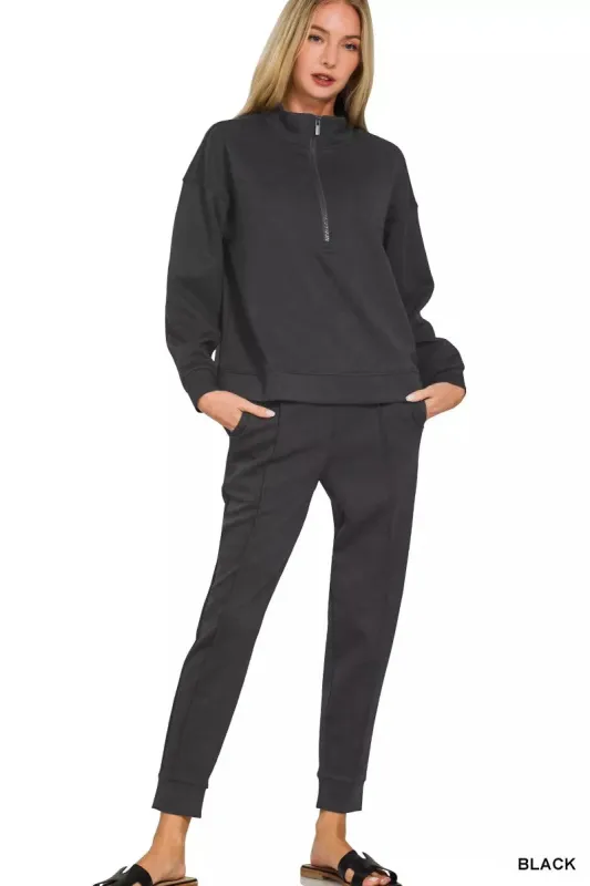 Zenana Scuba Half Zip Pullover and Jogger Set sold by Charming Charlie