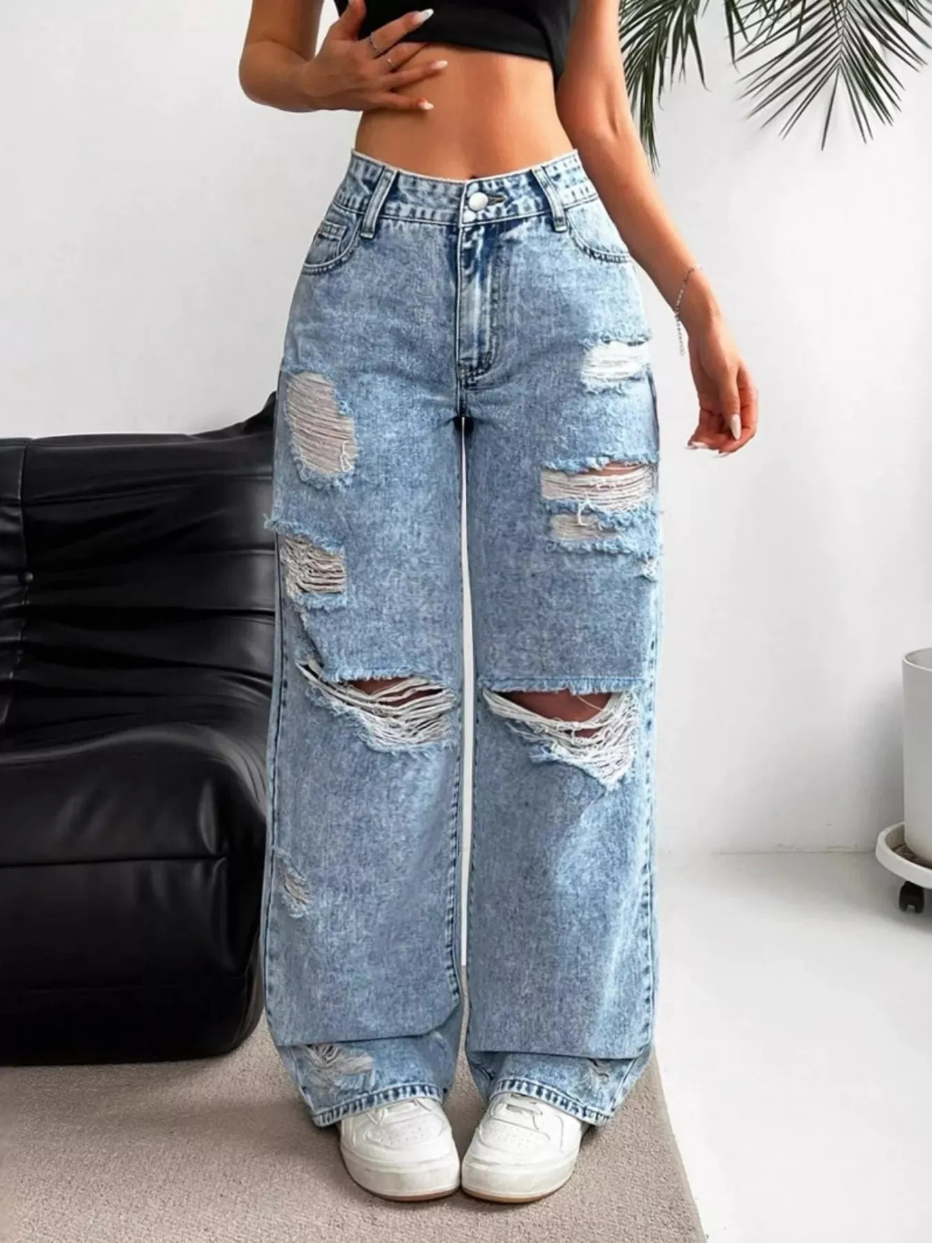 Distressed Wide Leg Jeans sold by Charming Charlie product image thumbnail 4