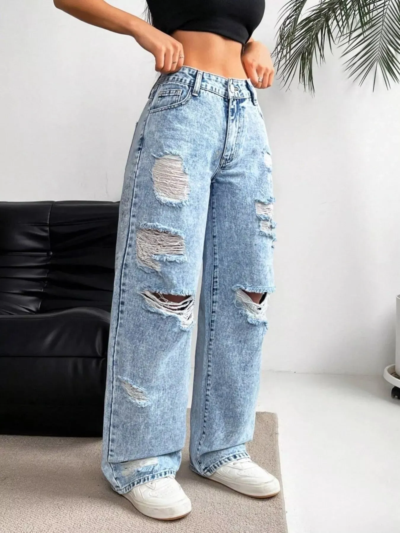 Distressed Wide Leg Jeans sold by Charming Charlie product image thumbnail 5