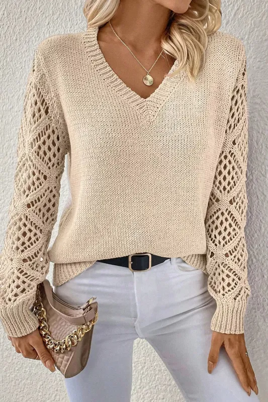 V-Neck Crochet Sleeve Sweater sold by Charming Charlie