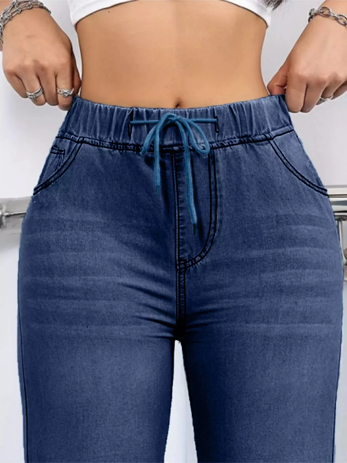 Drawstring Straight Leg Jeans sold by Charming Charlie product image thumbnail 3