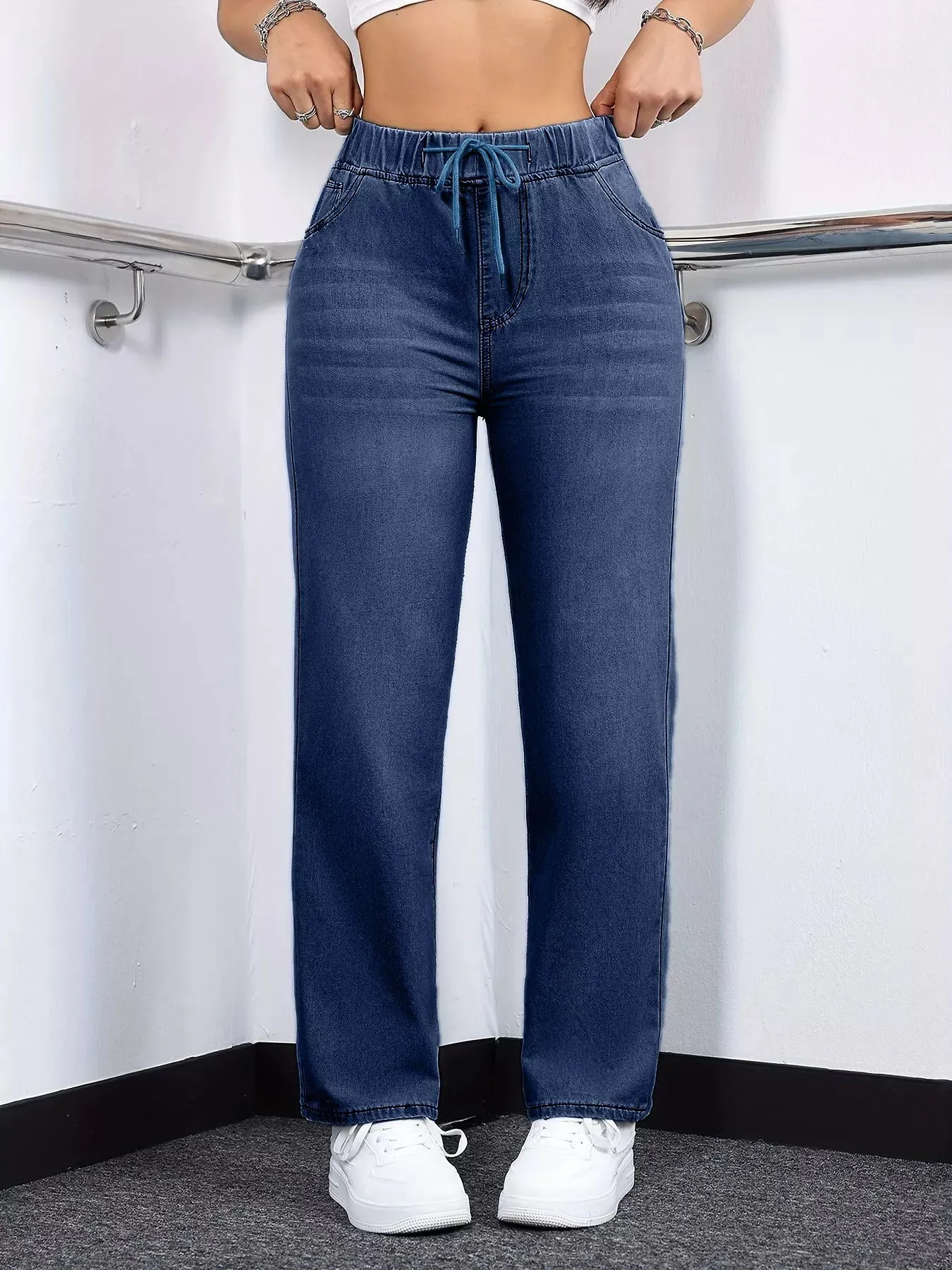 Drawstring Straight Leg Jeans sold by Charming Charlie