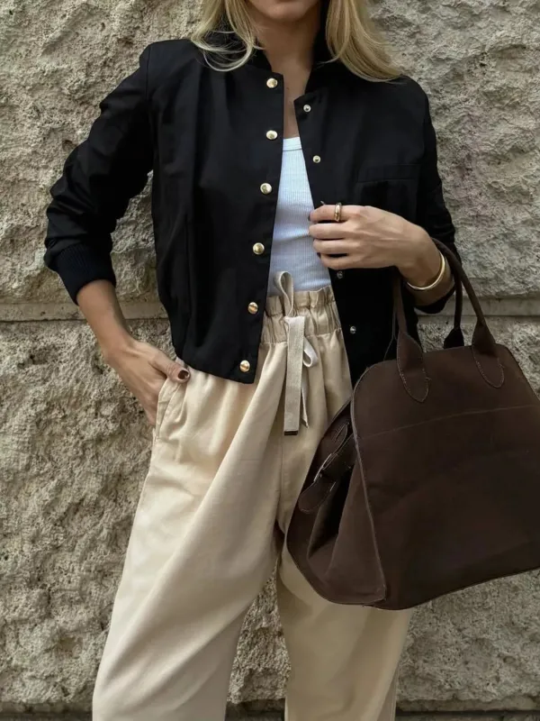 Snap Down Cropped Bomber Jacket sold by Charming Charlie