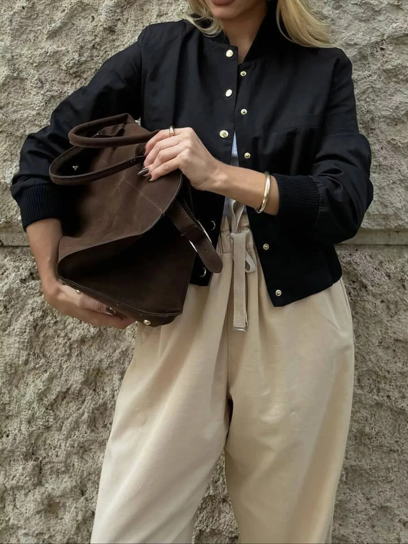 Snap Down Cropped Bomber Jacket sold by Charming Charlie product image thumbnail 2