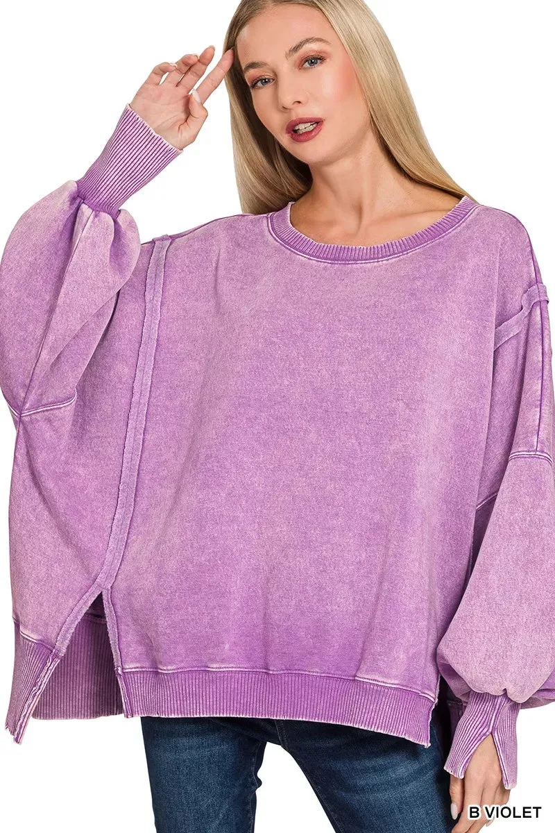 Zenana Acid Washed Batwing Sleeve Fleece Sweatshirt sold by Charming Charlie product image thumbnail 2