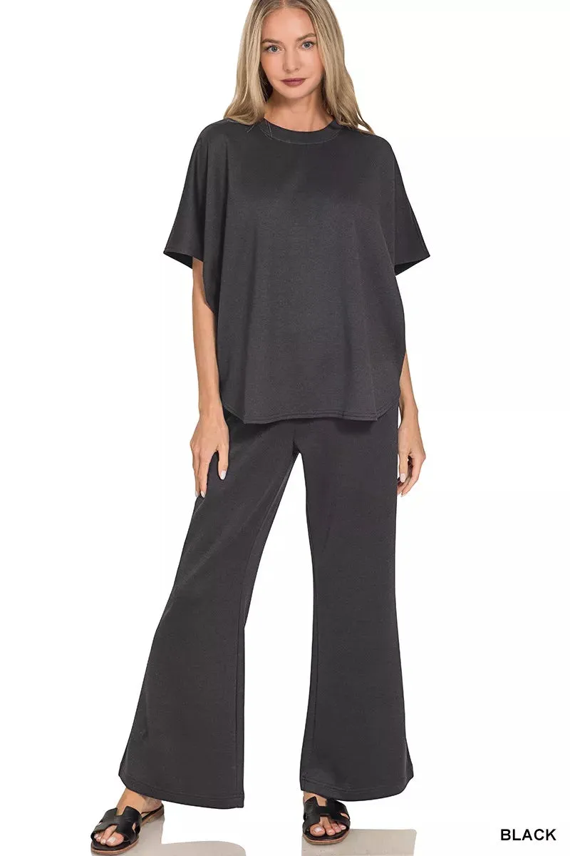 Zenana Scuba Curbed Hem Top & Pants Set sold by Charming Charlie