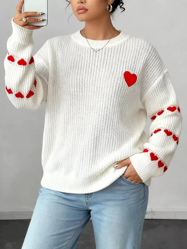Heart Pattern Round Neck Sweater sold by Charming Charlie