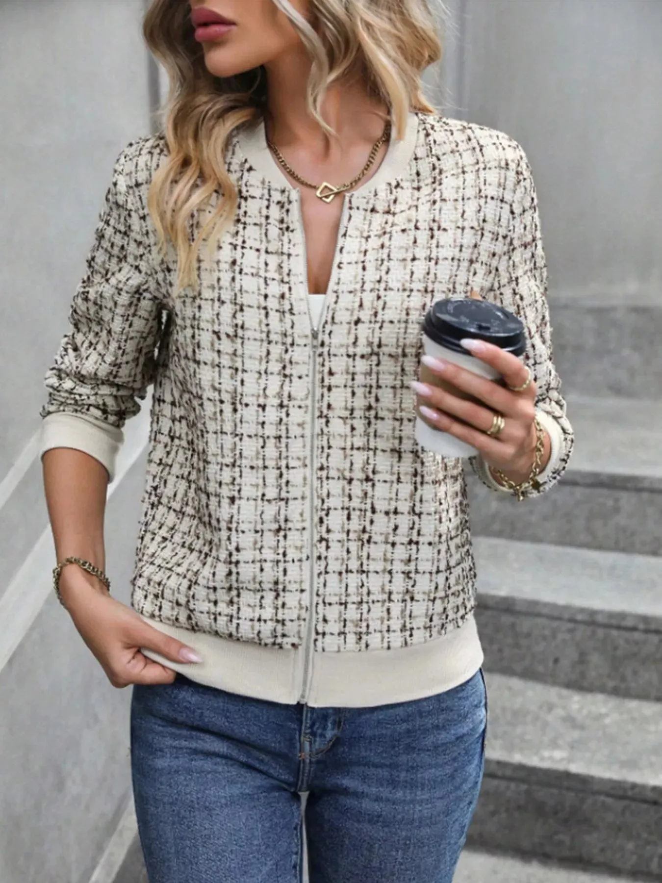 Tweed Zip Up Bomber Jacket sold by Charming Charlie product image thumbnail 4