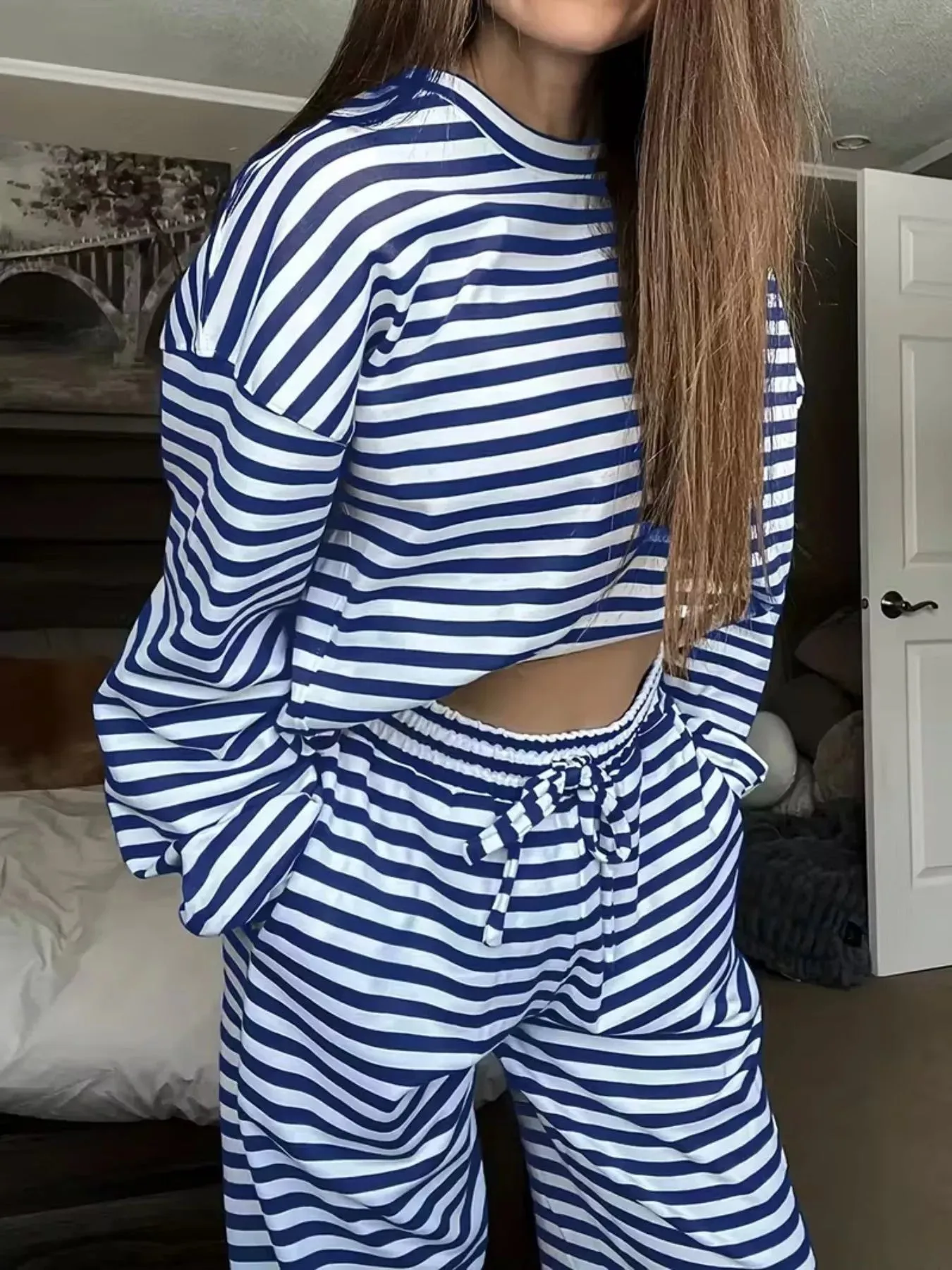 Striped Round Neck Top and Pants Set sold by Charming Charlie product image thumbnail 5