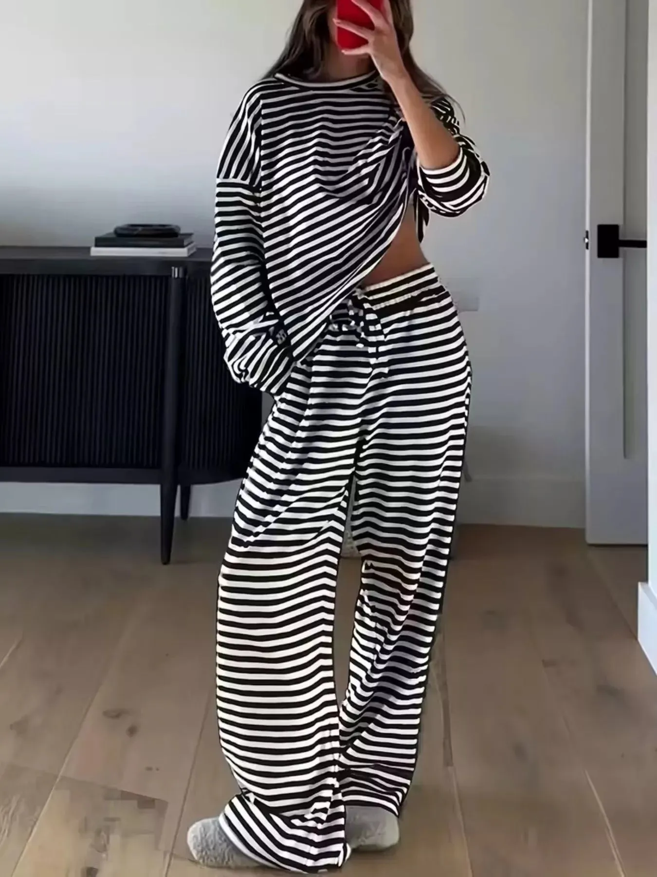 Striped Round Neck Top and Pants Set sold by Charming Charlie product image thumbnail 3