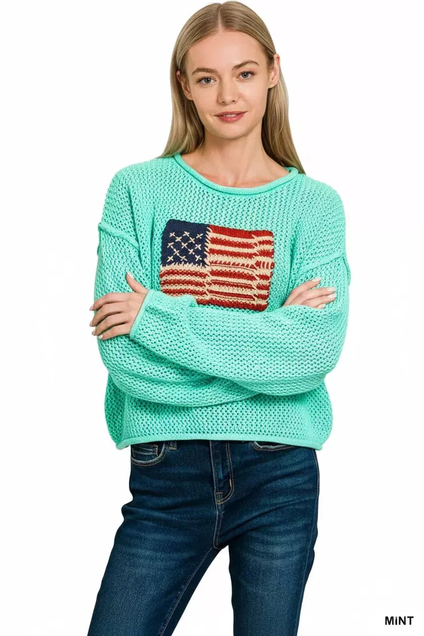 Zenana American Flag Crew Neck Sweater sold by Charming Charlie product image thumbnail 2
