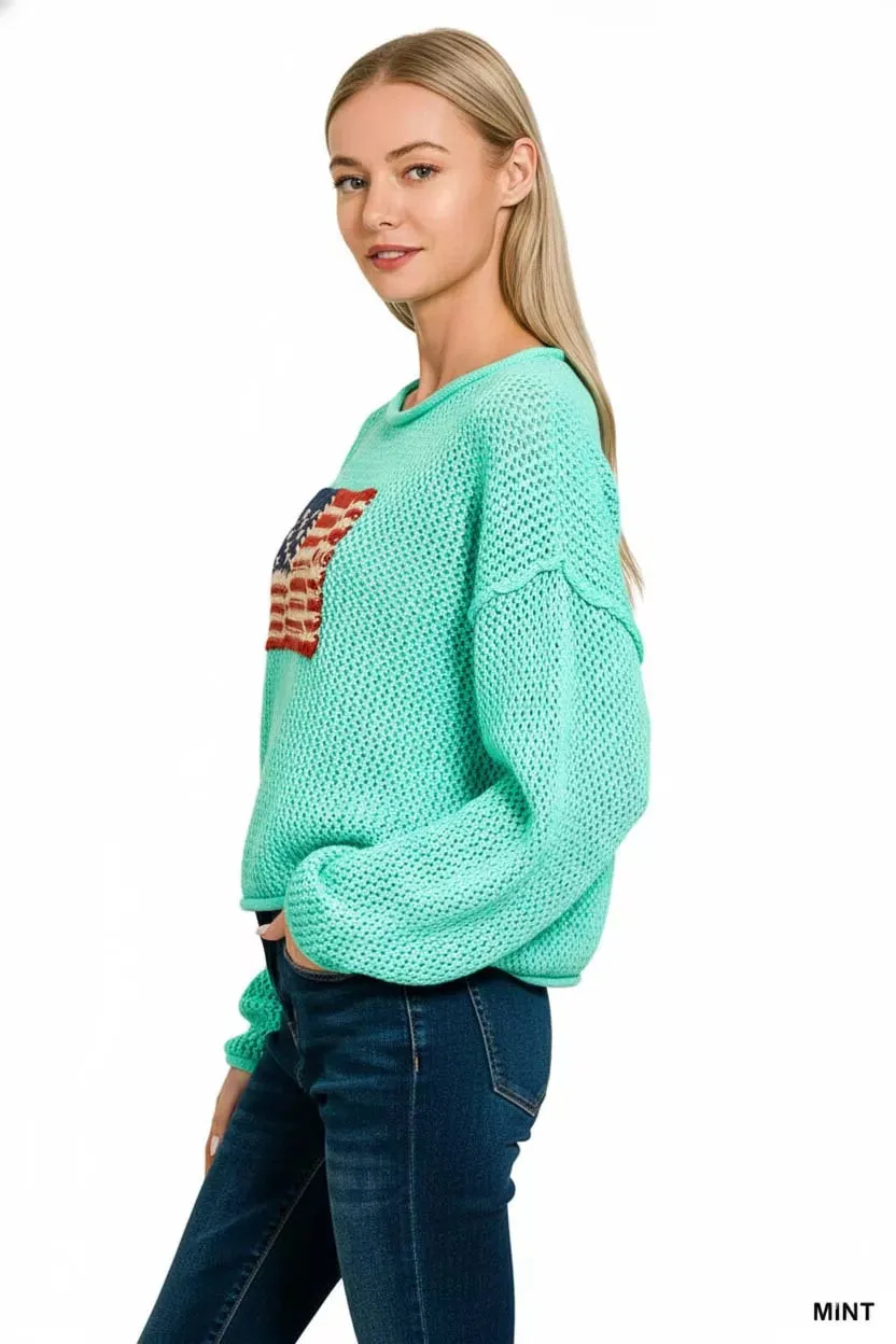 Zenana American Flag Crew Neck Sweater sold by Charming Charlie product image thumbnail 3