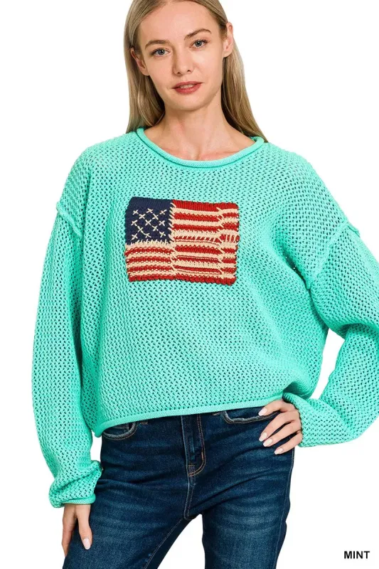 Zenana American Flag Crew Neck Sweater sold by Charming Charlie