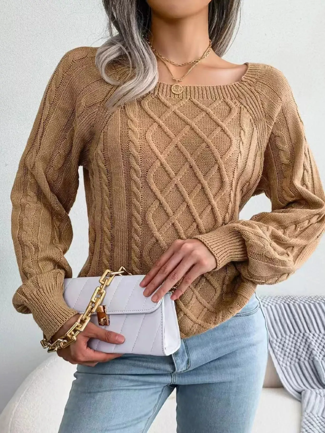 Cable Knit Round Neck Sweater sold by Charming Charlie product image thumbnail 2