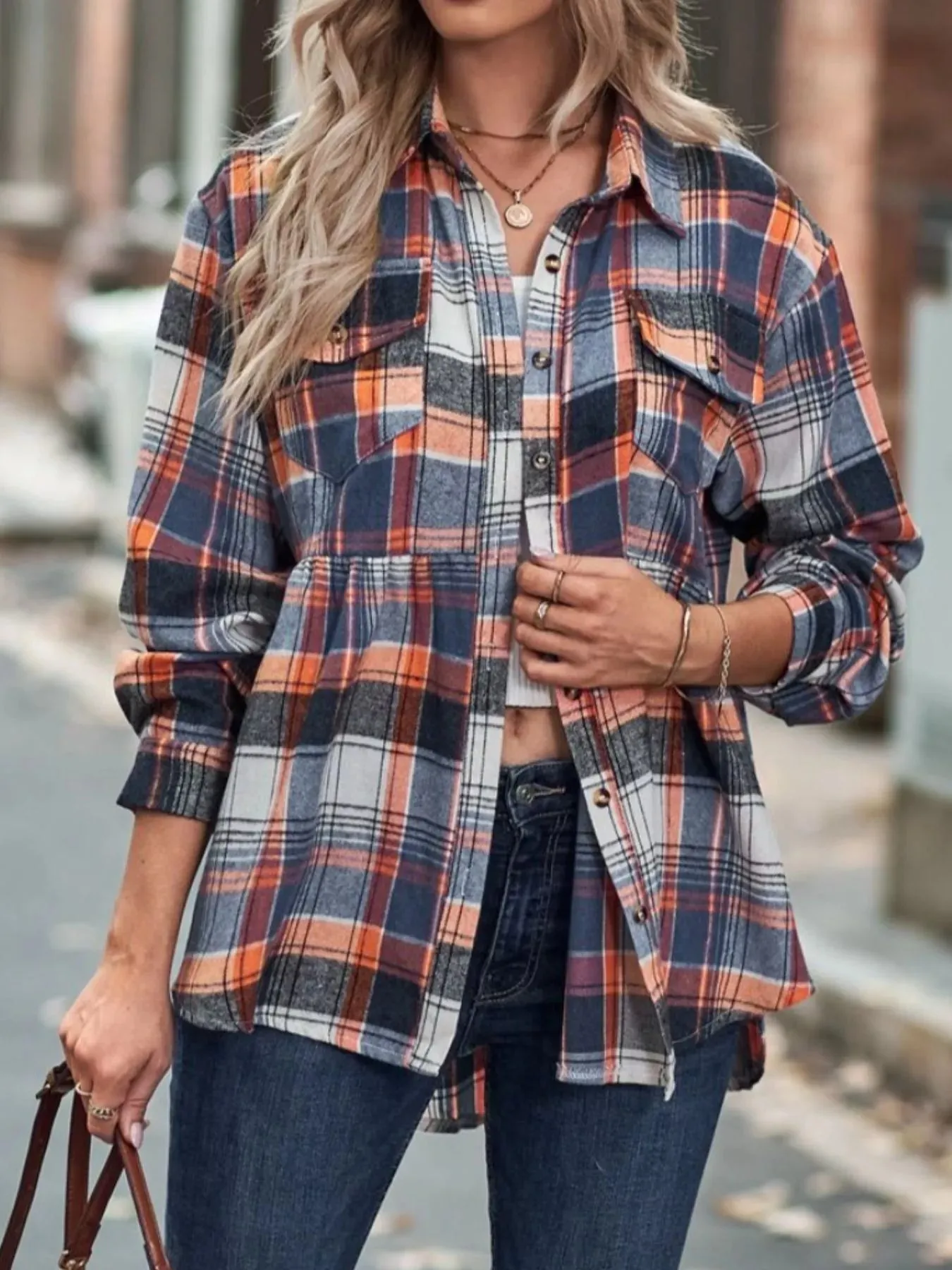 Plaid Button-Down Long Sleeve Shirt sold by Charming Charlie product image thumbnail 2