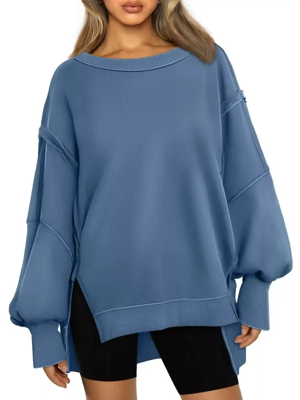 Side Slit Long Sleeve Oversized Sweatshirt sold by Charming Charlie