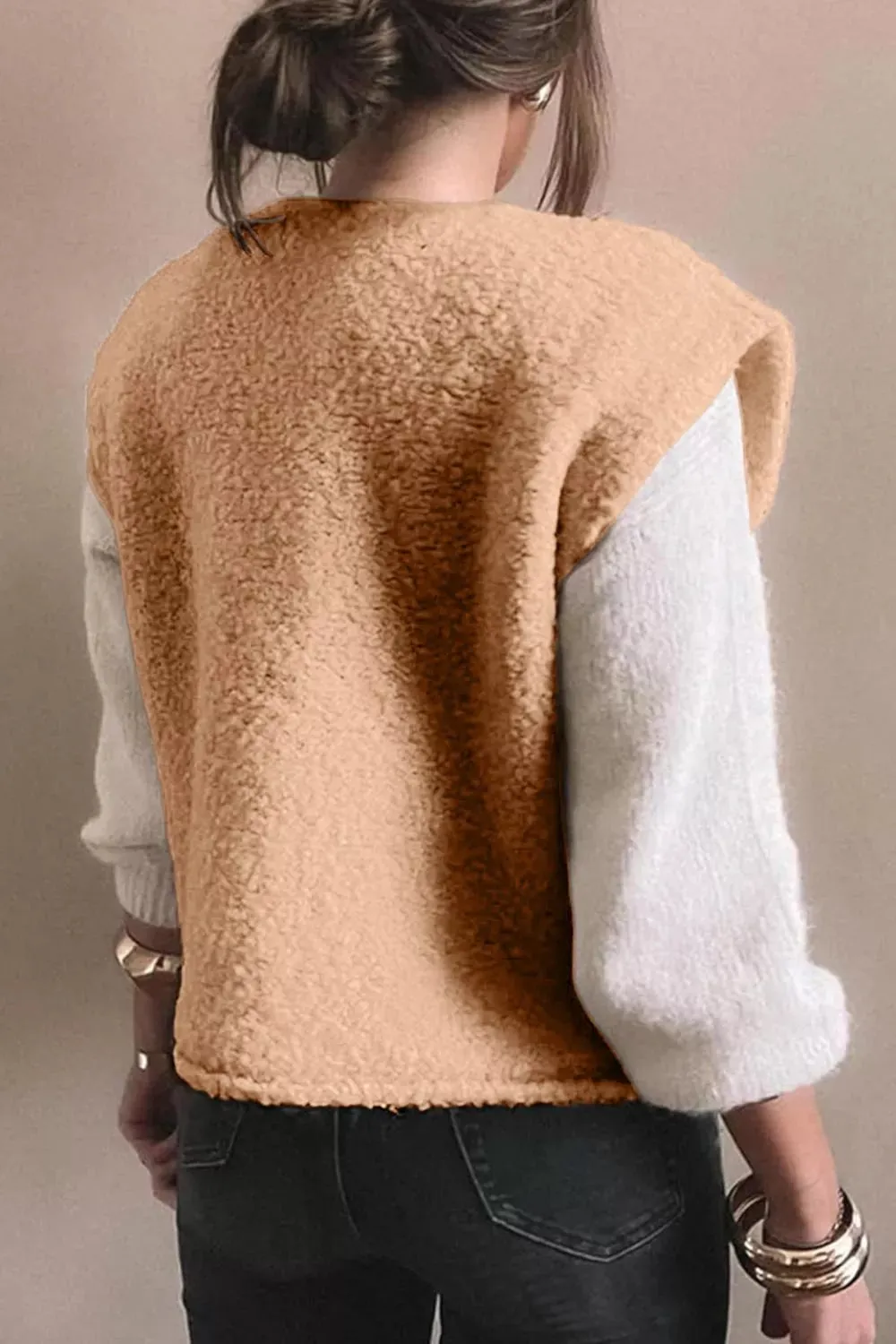 Fleece Button-Down Vest Coat sold by Charming Charlie product image thumbnail 3