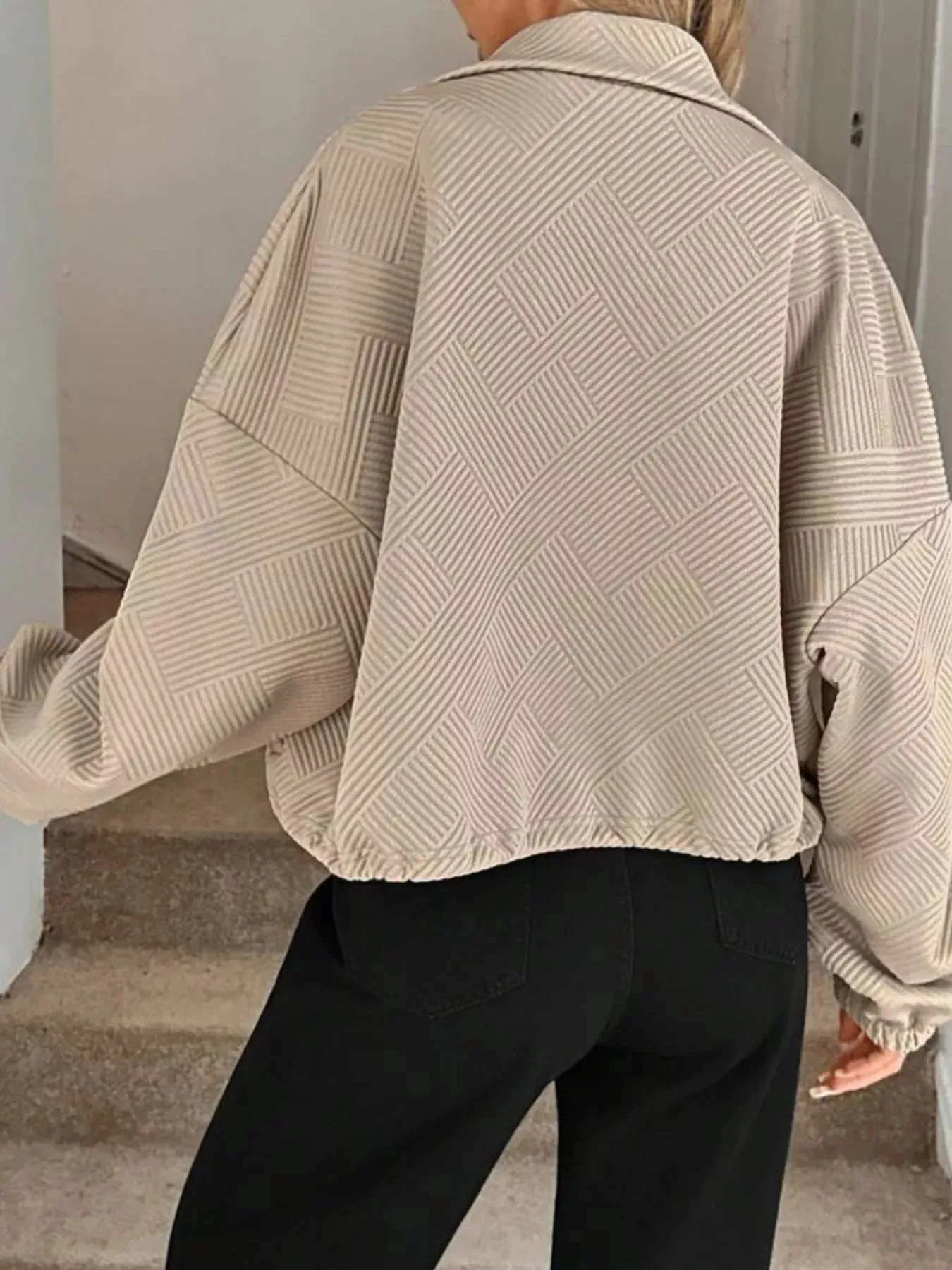Textured Zip-Up Drawstring Hem Jacket sold by Charming Charlie product image thumbnail 5