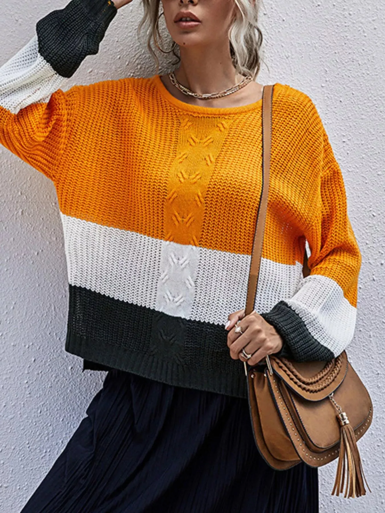 Color Block Round Neck Sweater sold by Charming Charlie product image thumbnail 3