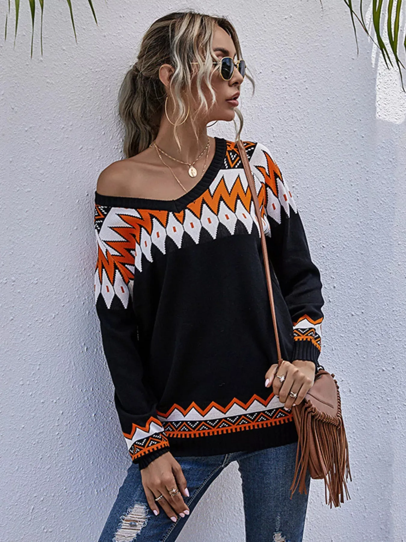 Geometric Pattern V-Neck Sweater sold by Charming Charlie product image thumbnail 3