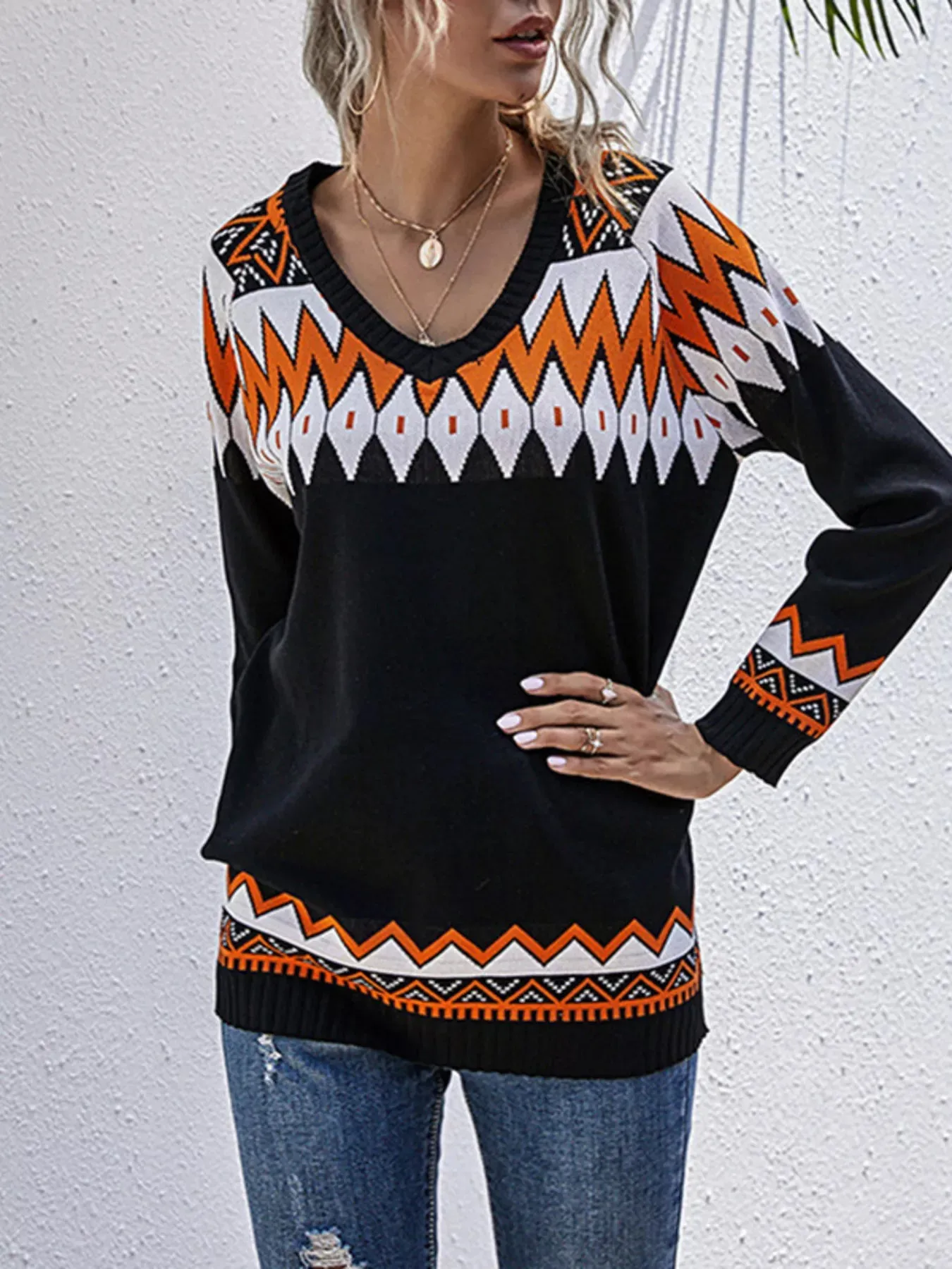 Geometric Pattern V-Neck Sweater sold by Charming Charlie product image thumbnail 2