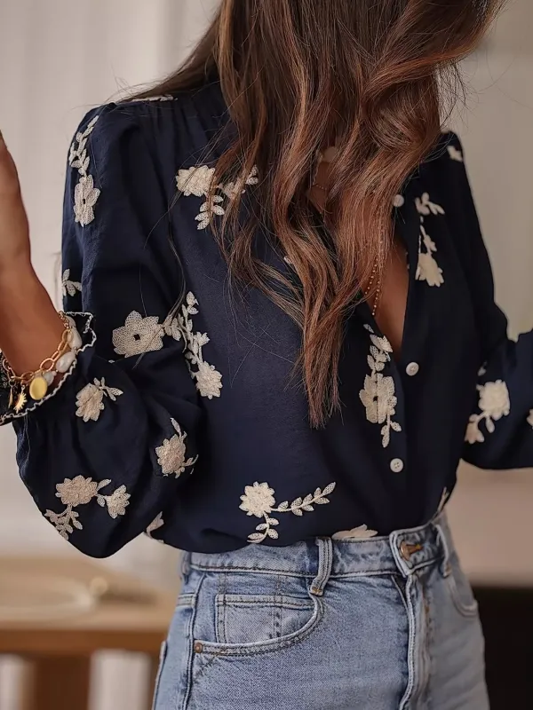 Floral Embroidered Long Sleeve Shirt sold by Charming Charlie