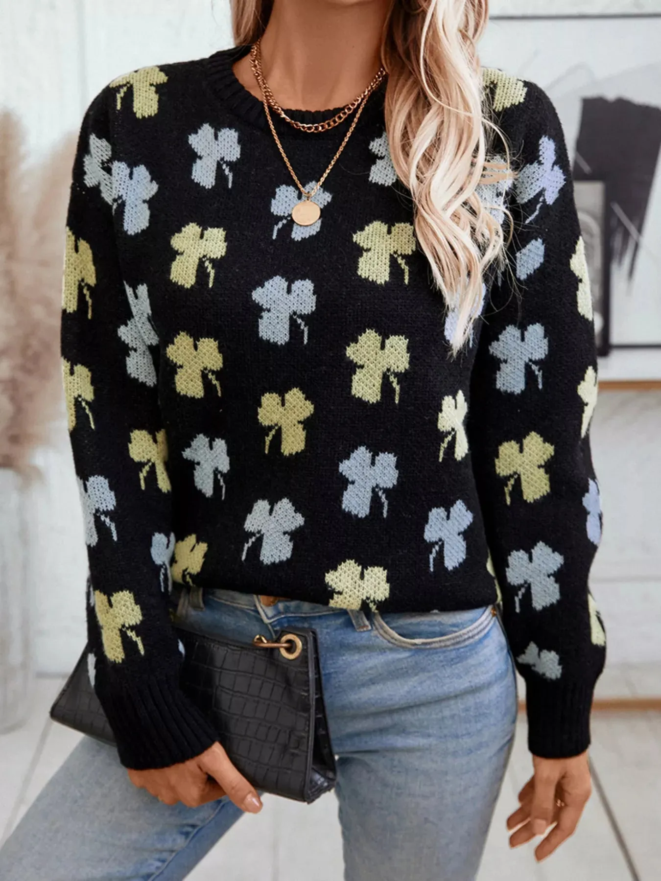 Clover Round Neck Long Sleeve Sweater sold by Charming Charlie product image thumbnail 5