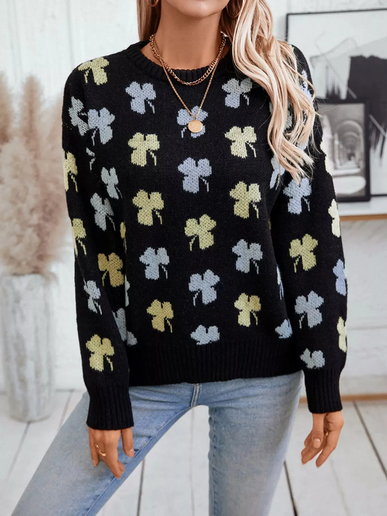 Clover Round Neck Long Sleeve Sweater sold by Charming Charlie product image thumbnail 2