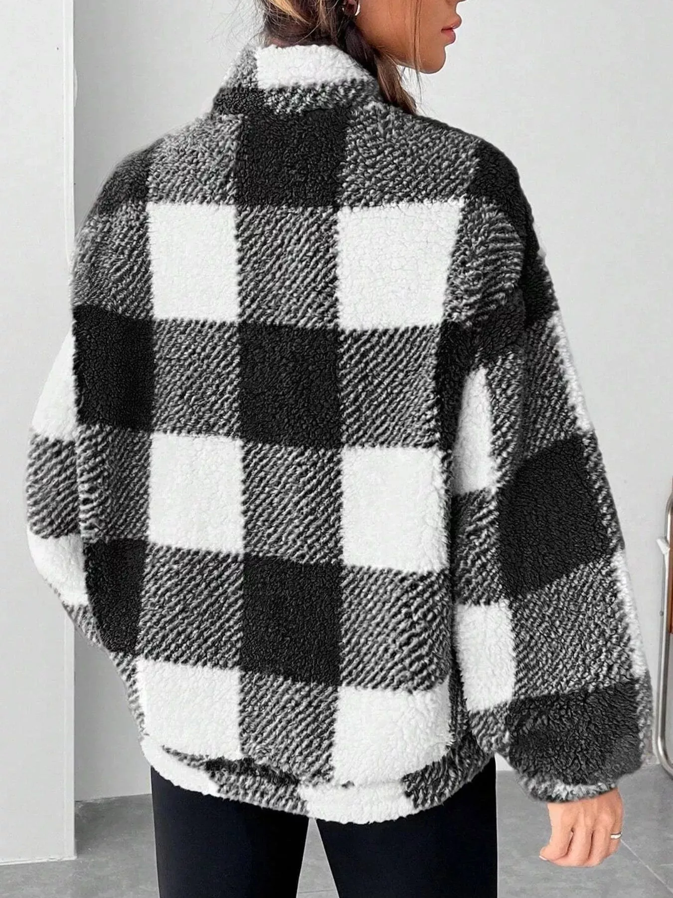 Full Size Plaid Sherpa Long Sleeve Sweatshirt Plus Size sold by Charming Charlie product image thumbnail 3