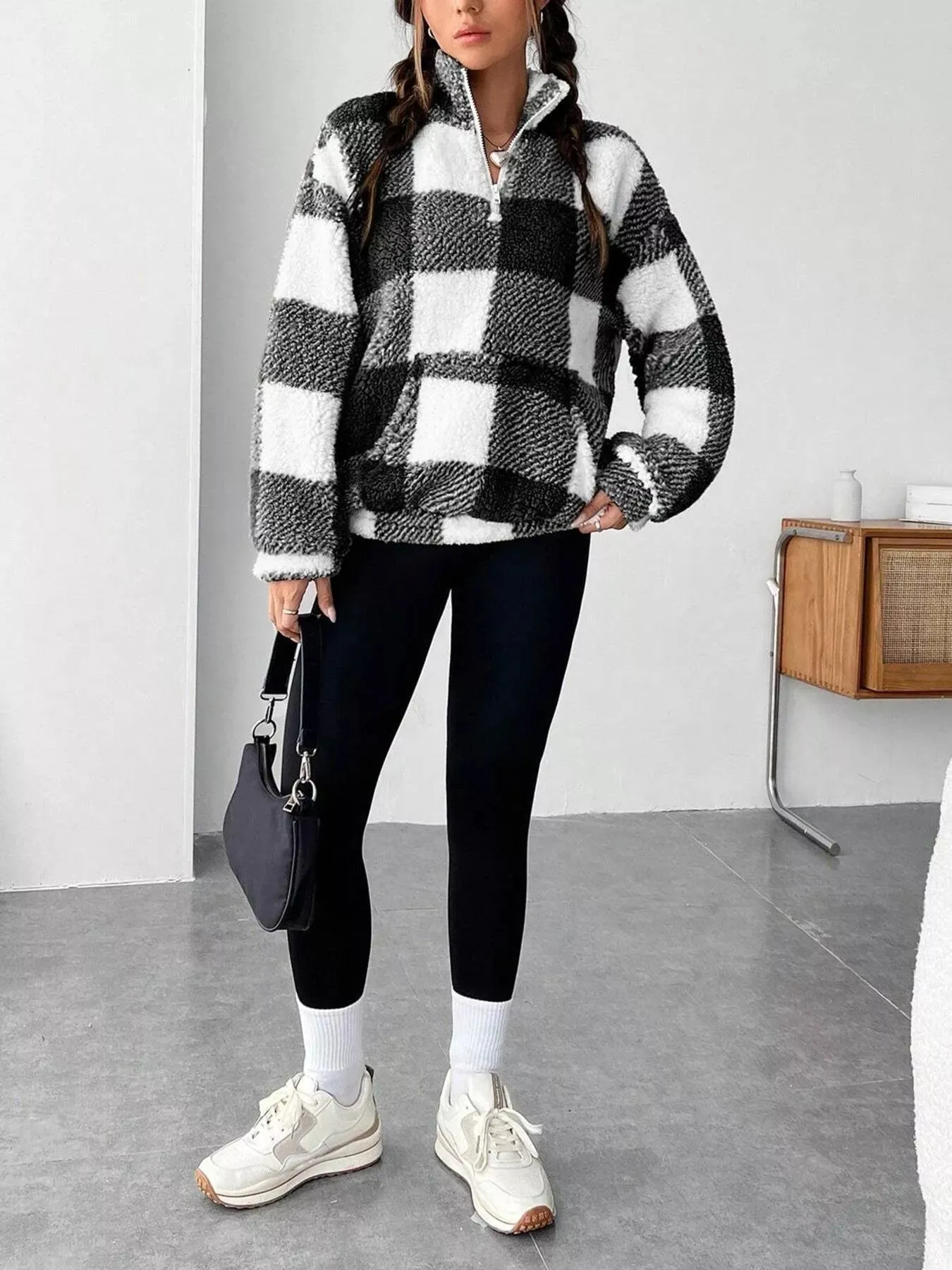 Full Size Plaid Sherpa Long Sleeve Sweatshirt Plus Size sold by Charming Charlie product image thumbnail 5