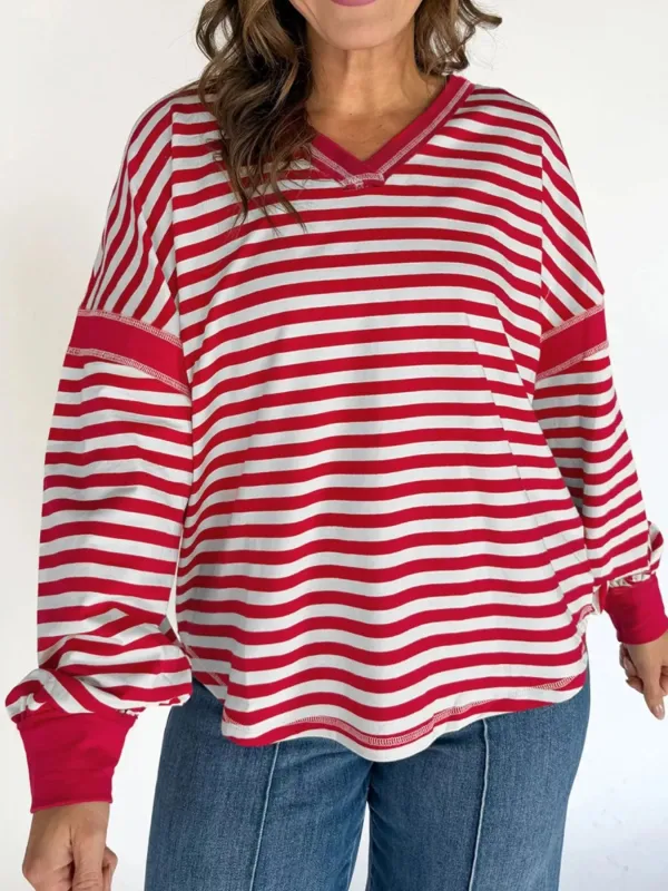 Striped V-Neck Long Sleeve Sweatshirt sold by Charming Charlie