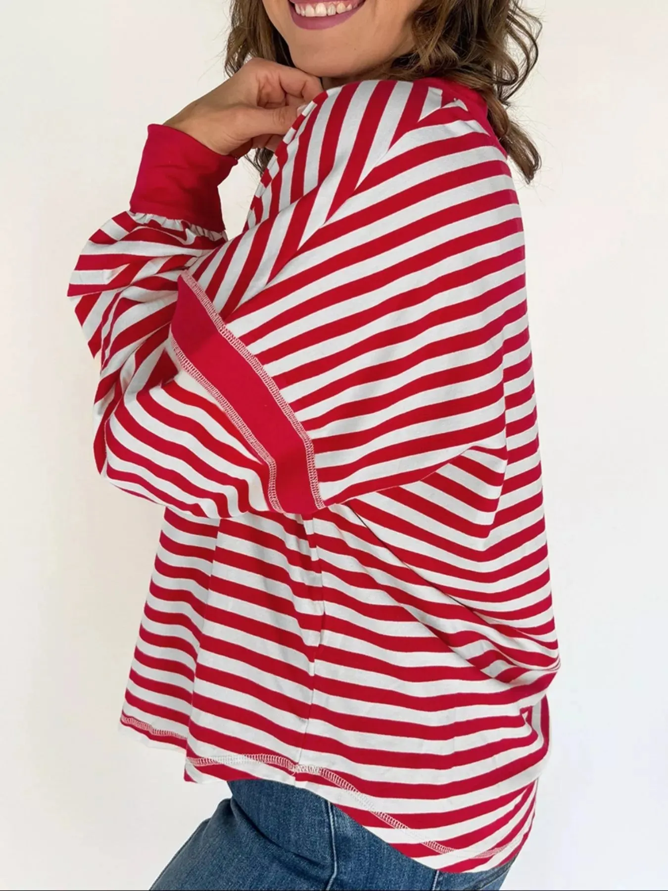 Striped V-Neck Long Sleeve Sweatshirt sold by Charming Charlie product image thumbnail 2