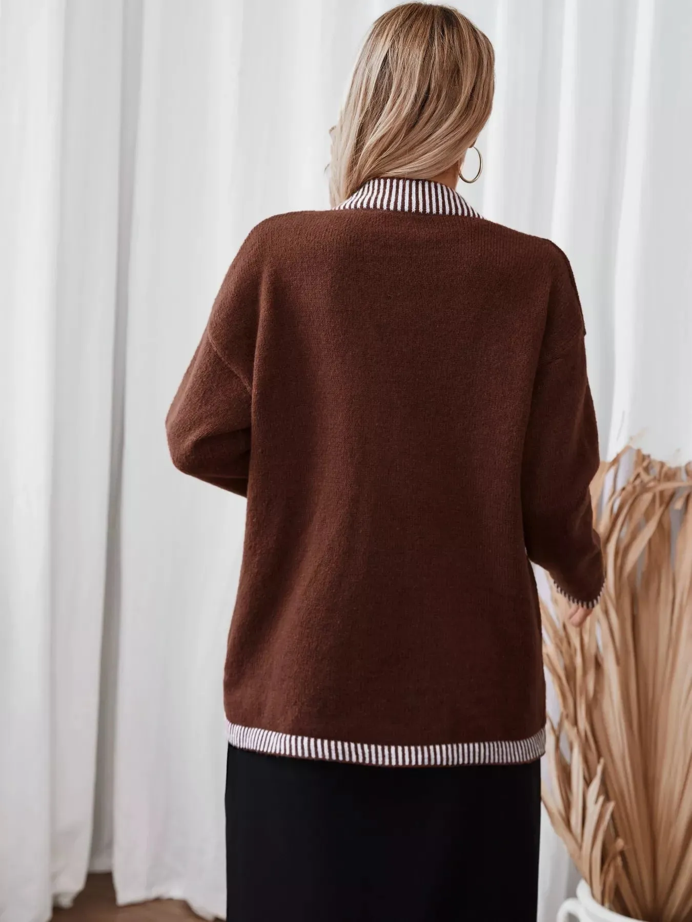 Striped Trim Button Front Pocket Knit Cardigan sold by Charming Charlie product image thumbnail 3