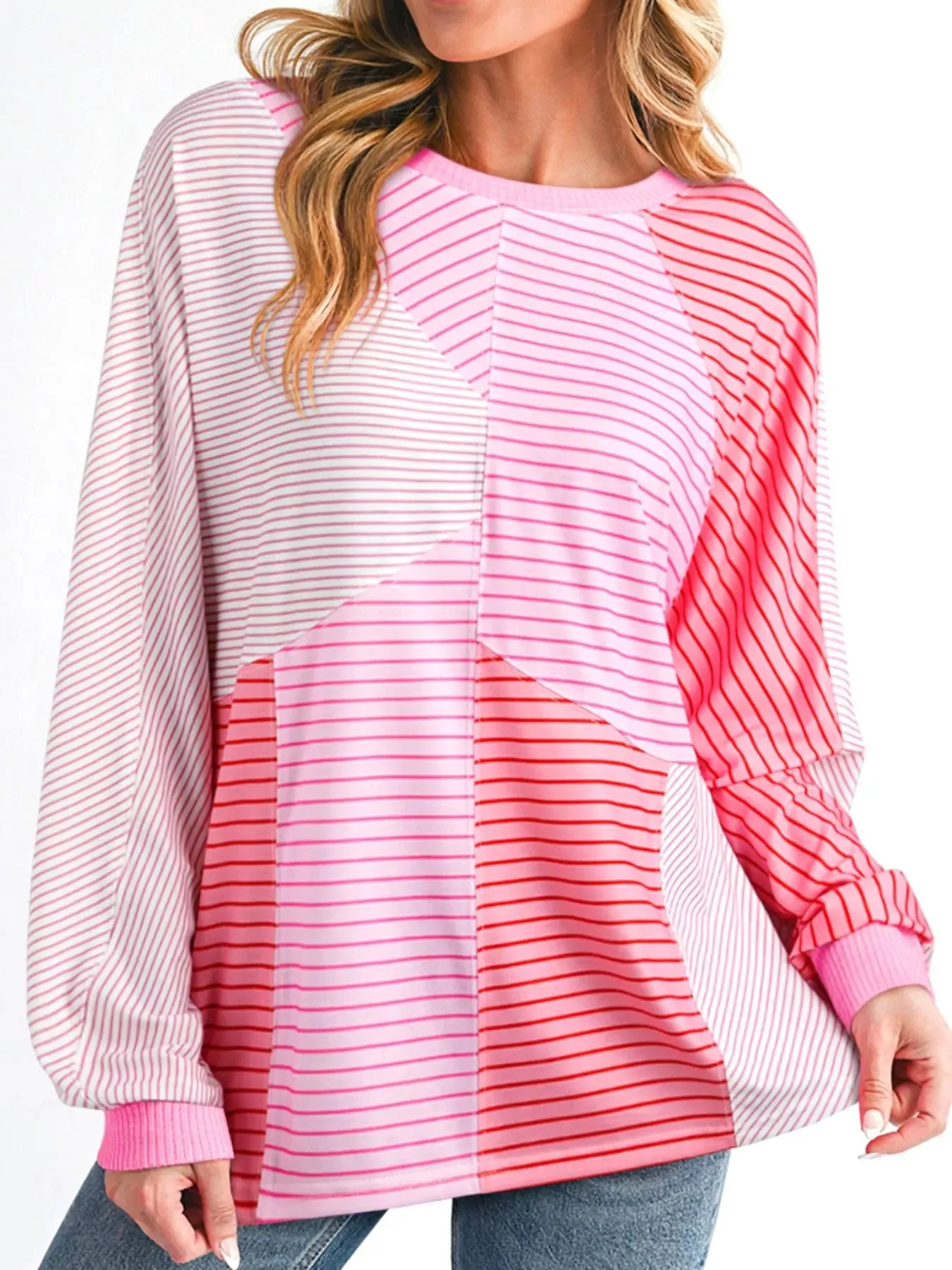 Striped Colorblock Exposed Seam Casual Long Sleeve Top sold by Charming Charlie product image thumbnail 2