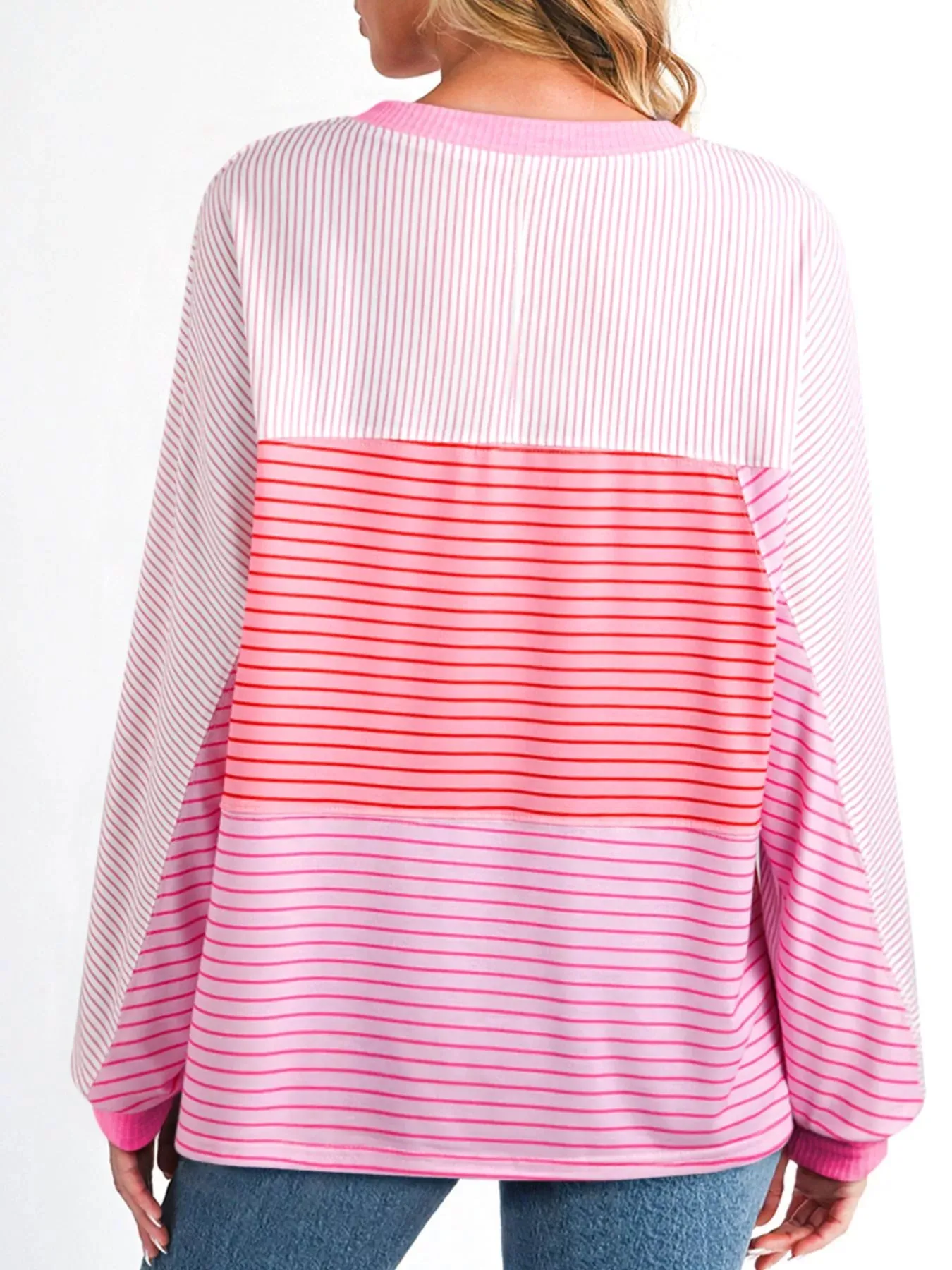 Striped Colorblock Exposed Seam Casual Long Sleeve Top sold by Charming Charlie product image thumbnail 3