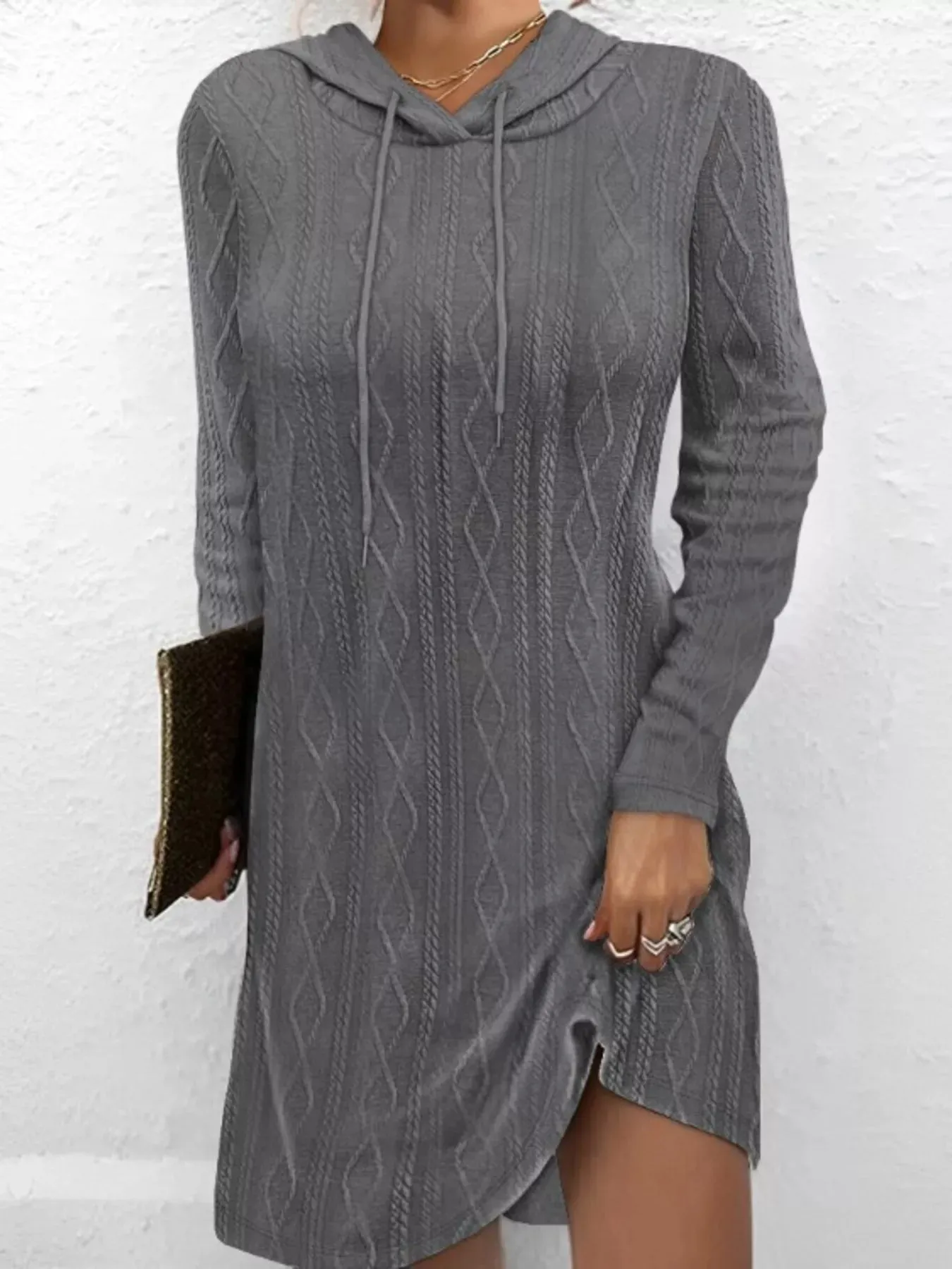 Casual Long Sleeve Hooded Knit Dress sold by Charming Charlie product image thumbnail 5