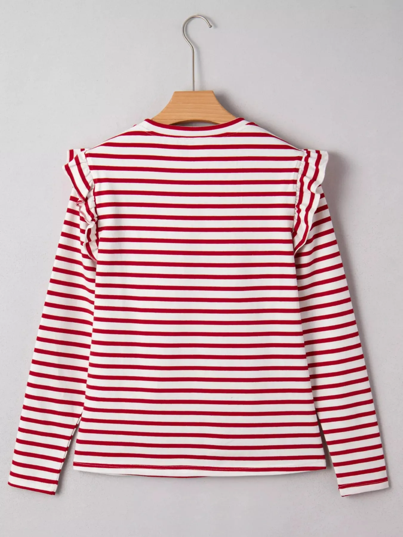 Stripe Round Neck Ruffle Trim Long Sleeve Top sold by Charming Charlie product image thumbnail 5