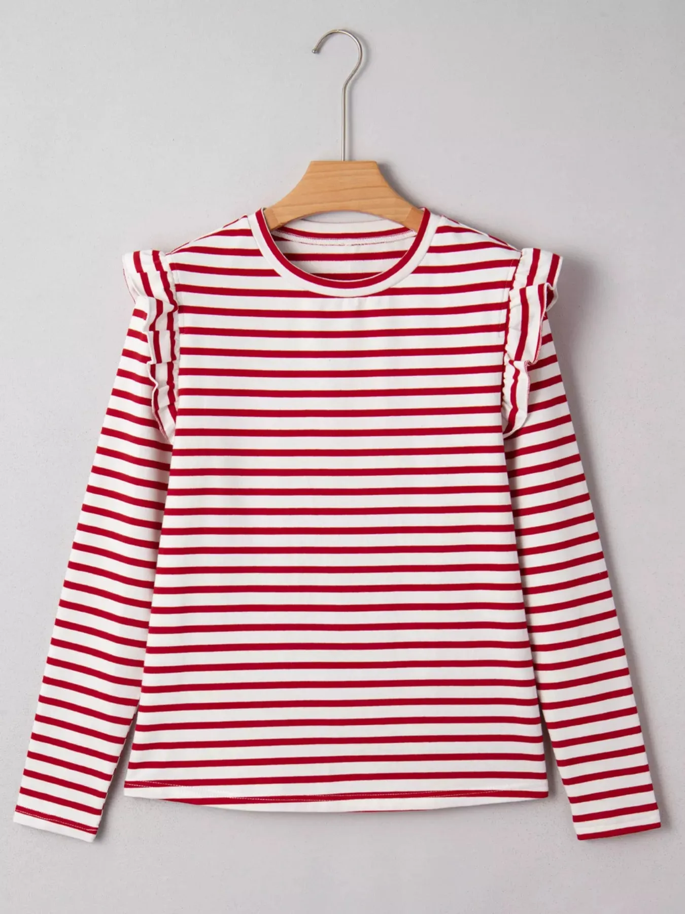 Stripe Round Neck Ruffle Trim Long Sleeve Top sold by Charming Charlie product image thumbnail 4