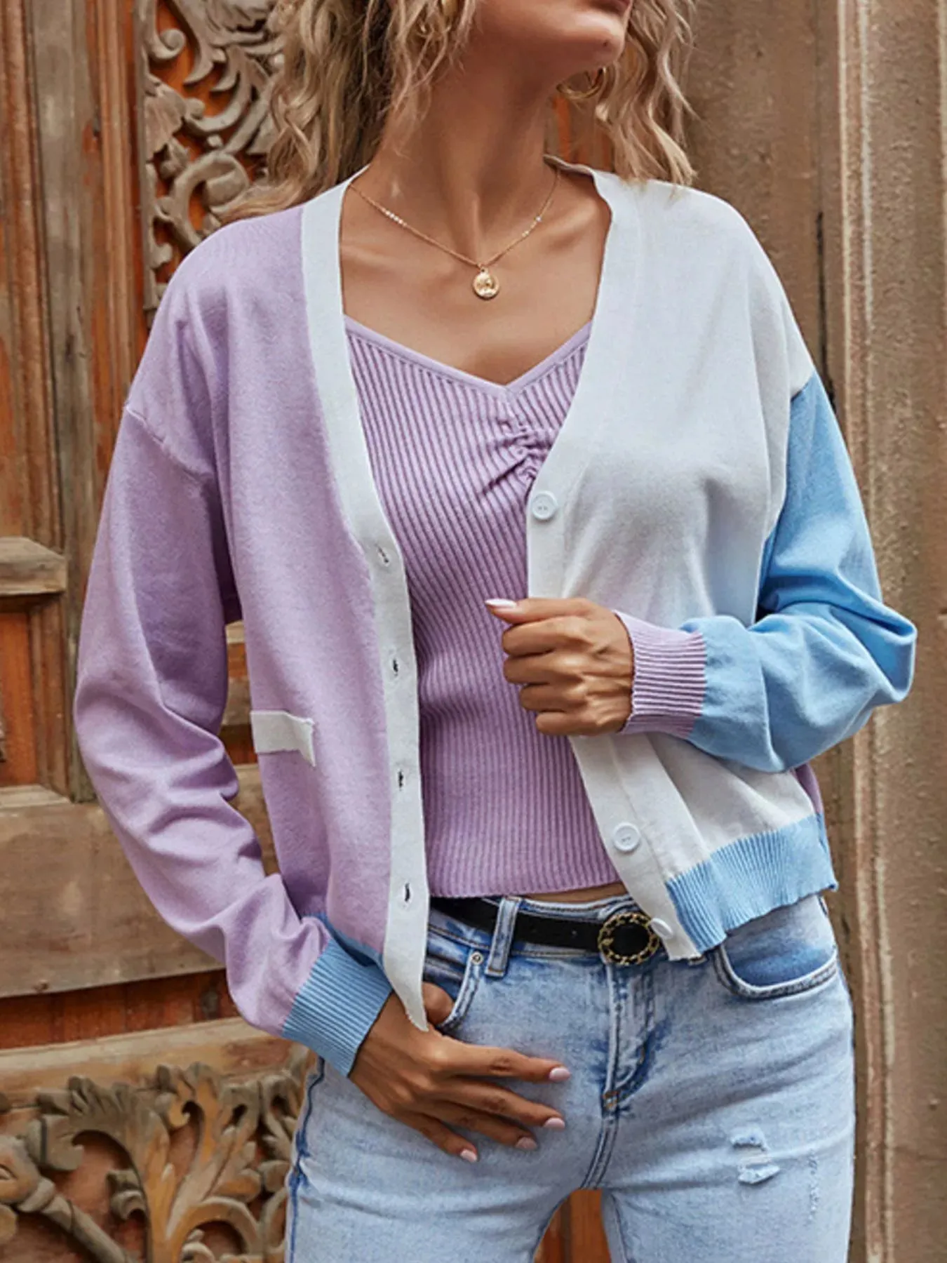 Color Block Button Up Cardigan sold by Charming Charlie product image thumbnail 3