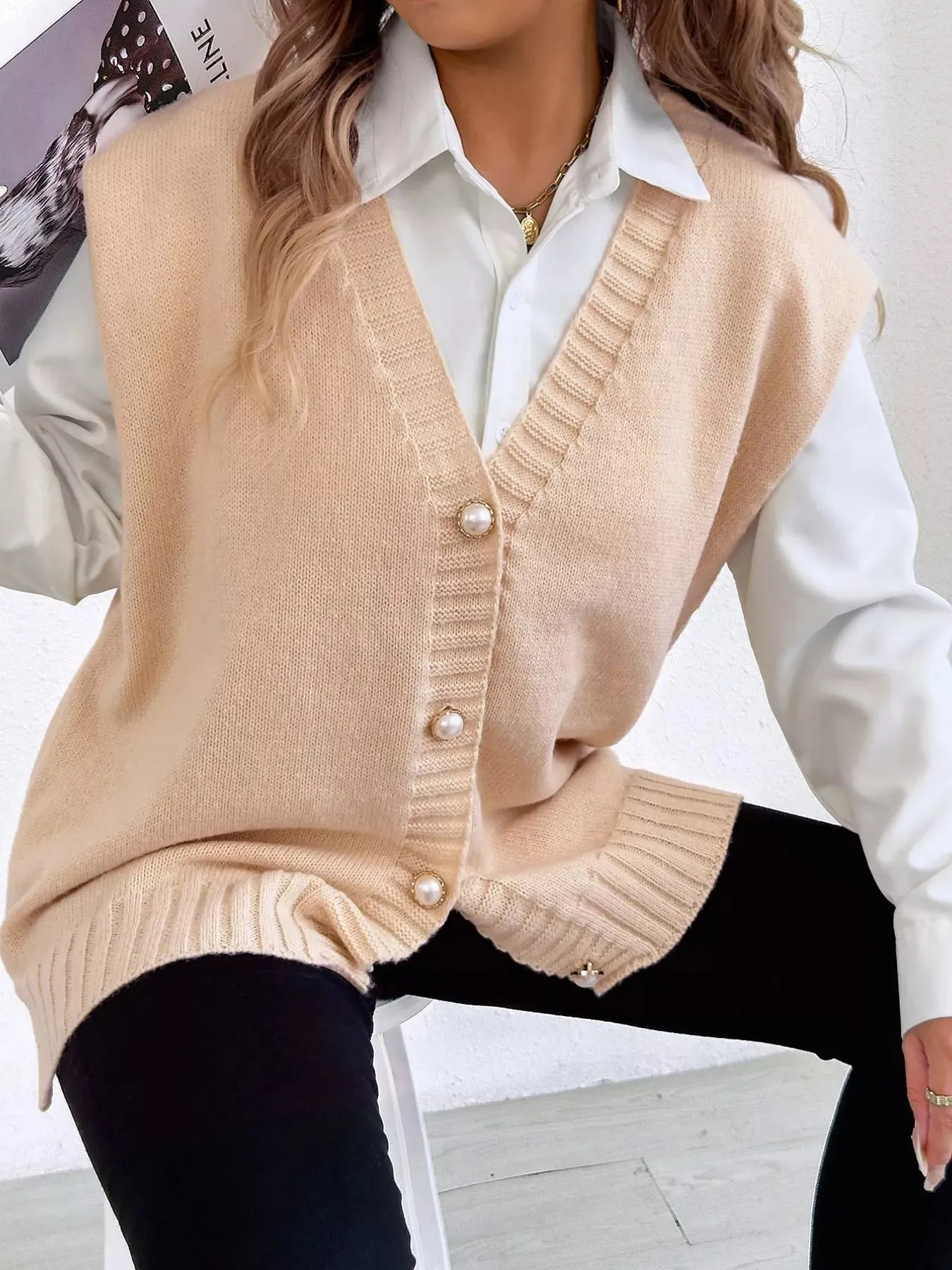 Button-Down Button Up Sweater Vest sold by Charming Charlie product image thumbnail 2
