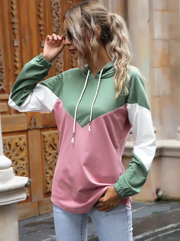 Color Block Casual Long Sleeve Hoodie sold by Charming Charlie