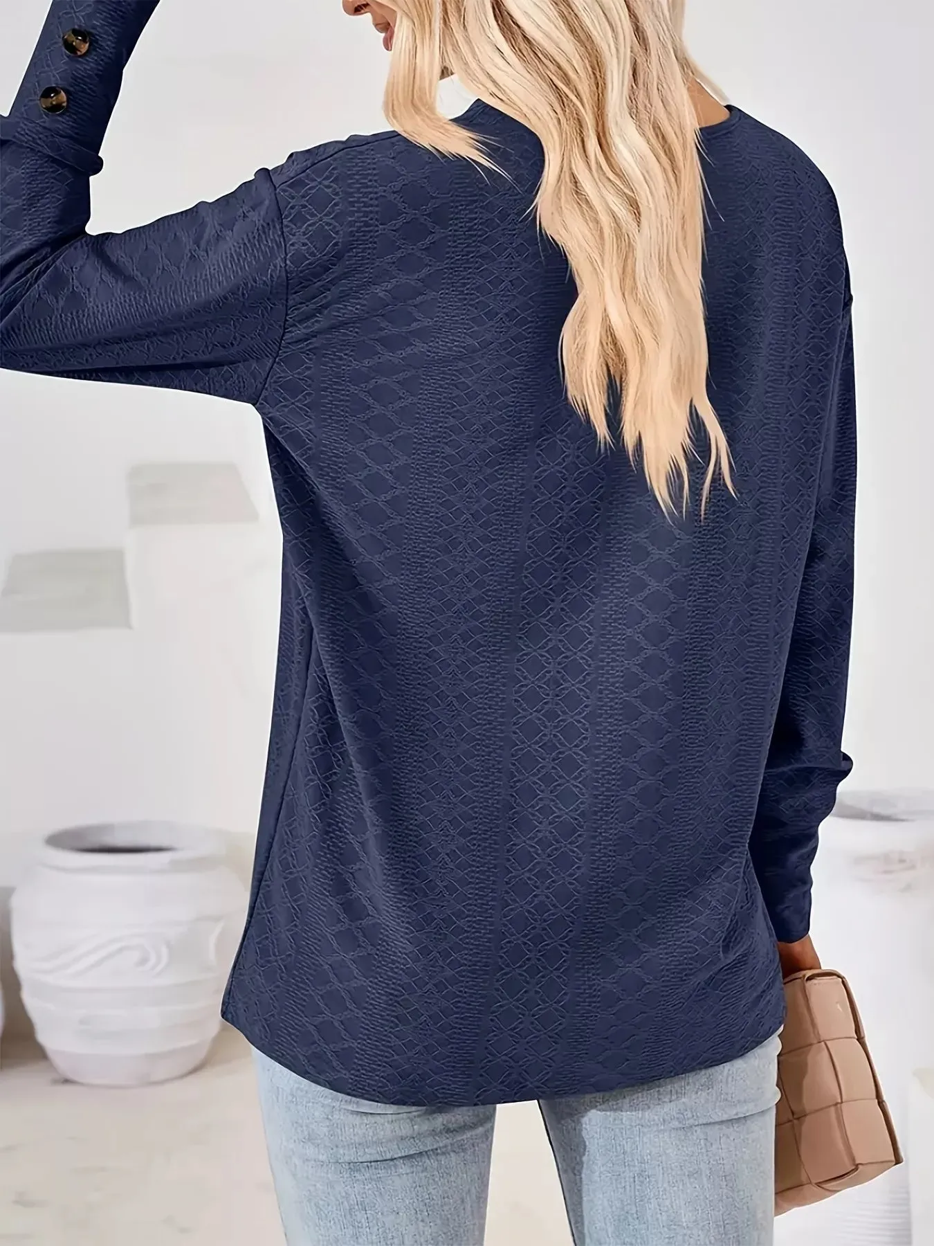 Plus Size V-Neck Textured Long Sleeve T-Shirt sold by Charming Charlie product image thumbnail 5