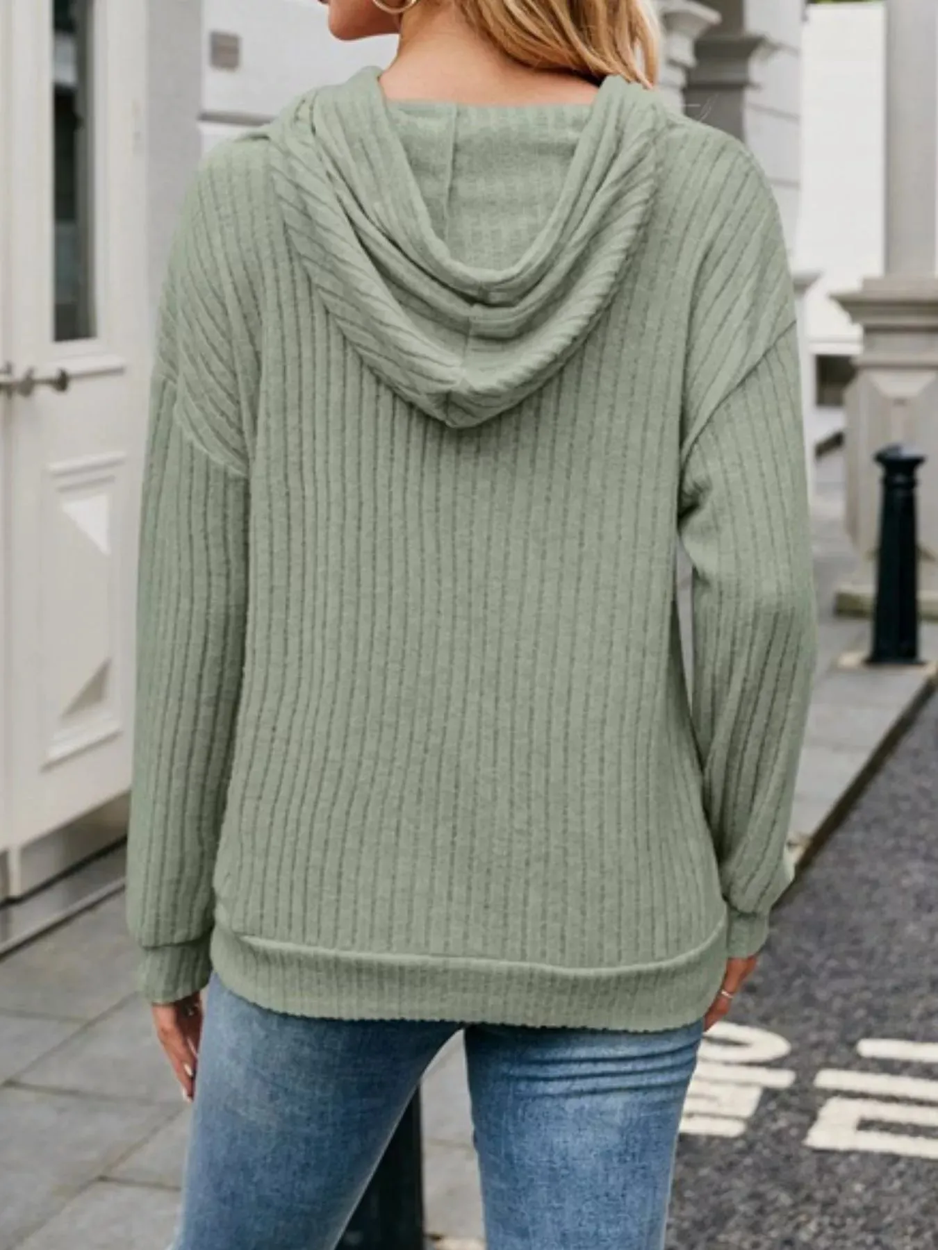 Casual Drawstring Ribbed Knit Hoodie sold by Charming Charlie product image thumbnail 3