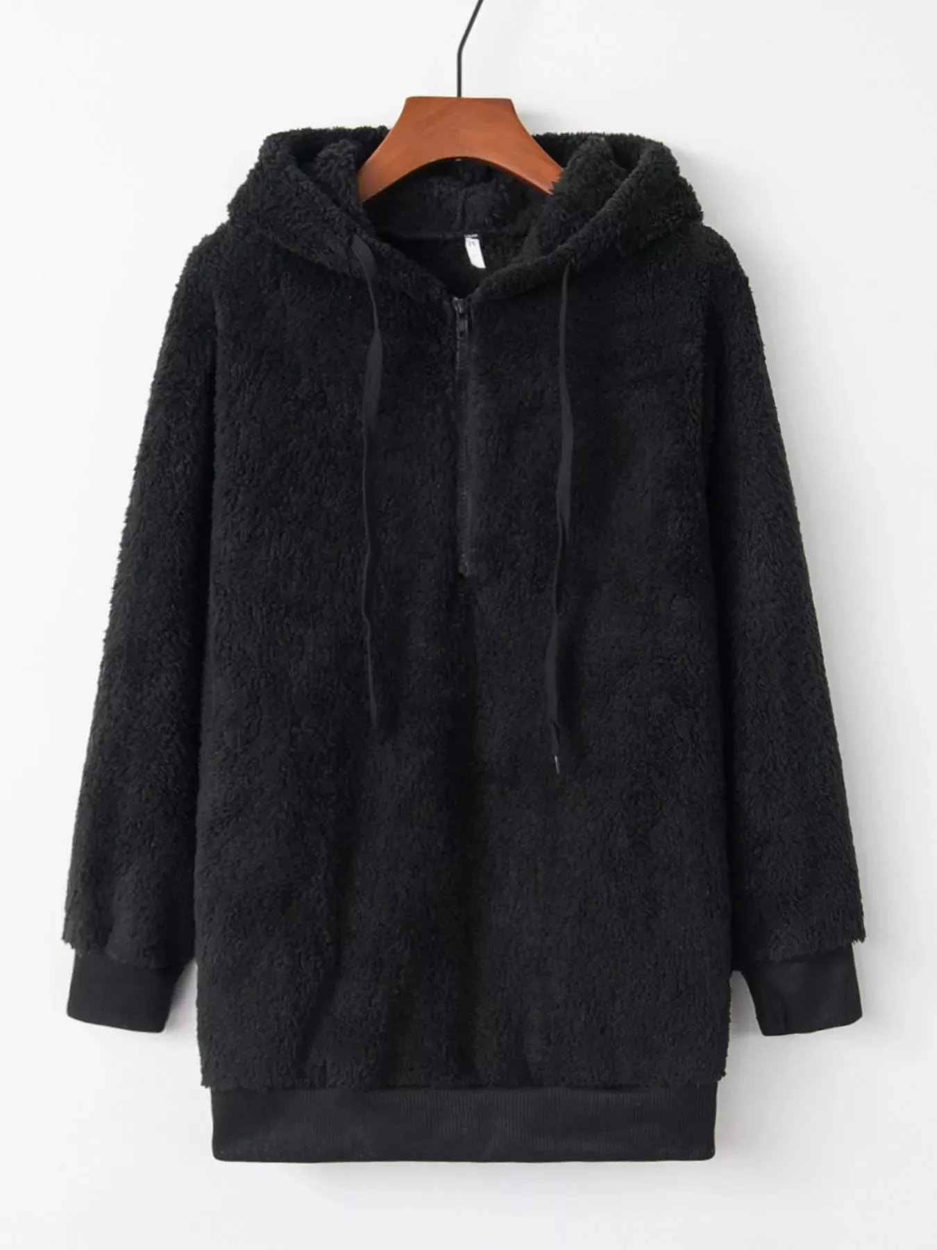 Full Size Half Zip Drawstring Fleece Hoodie Plus Size sold by Charming Charlie product image thumbnail 5