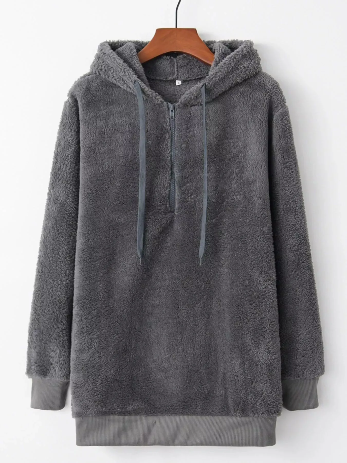 Full Size Half Zip Drawstring Fleece Hoodie Plus Size sold by Charming Charlie product image thumbnail 2
