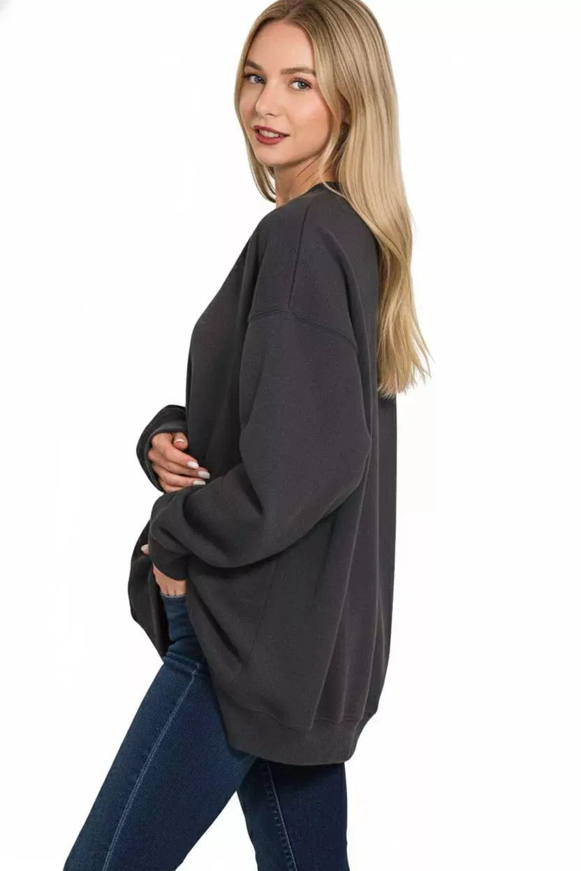 Zenana Oversized Round Neck Fleece Tunic Sweatshirt sold by Charming Charlie product image thumbnail 3