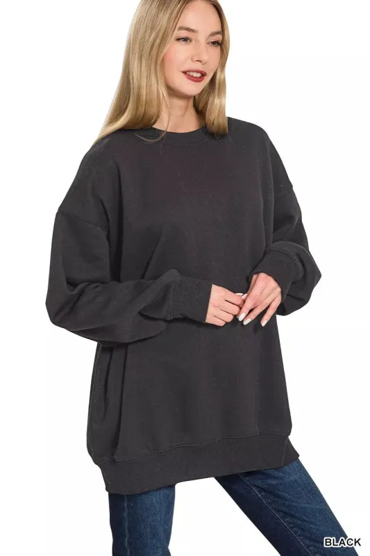 Zenana Oversized Round Neck Fleece Tunic Sweatshirt made by Trendsi